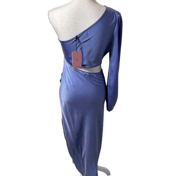 HELLO MOLLY CLASSY GIRL MIDI DRESS BLUE ONE SHOULDER CUT OUT SIZE SMALL NEW - Picture 3 of 9